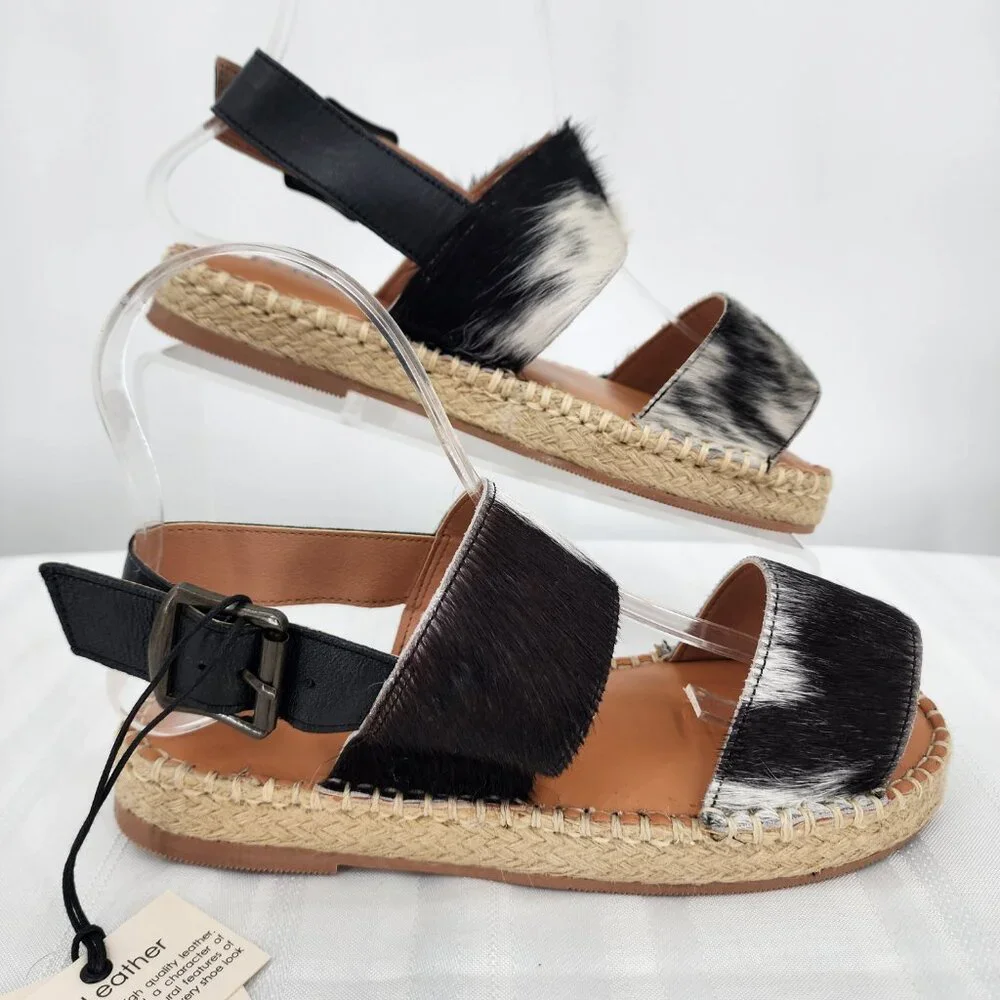 MYRA BAG Mignon Espadrille Hair-On Black & White Western‎ Sandals 6-10 NWT